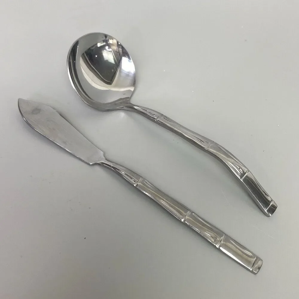 Reed & Barton Rebacraft Bamboo Ladle and Butter Knife Japan Stainless Flatware